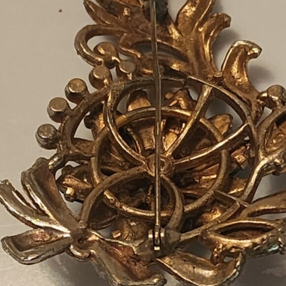 Mid Century 1900s Vintage Costume jewelry Large Pronged Bluestones Brooch Pin - Picture 4 of 4